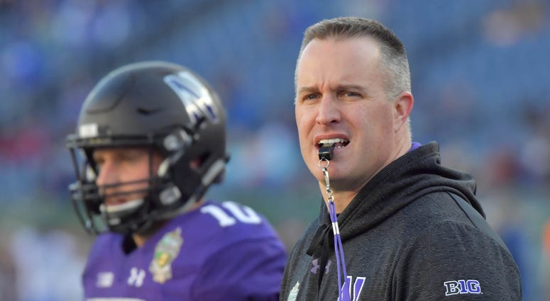 Northwestern Wildcats head coach Pat Fitzgerald prior to the 2017 Franklin American Mortgage Music City Bowl against the Kentucky Wildcats at Nissan Stadium.