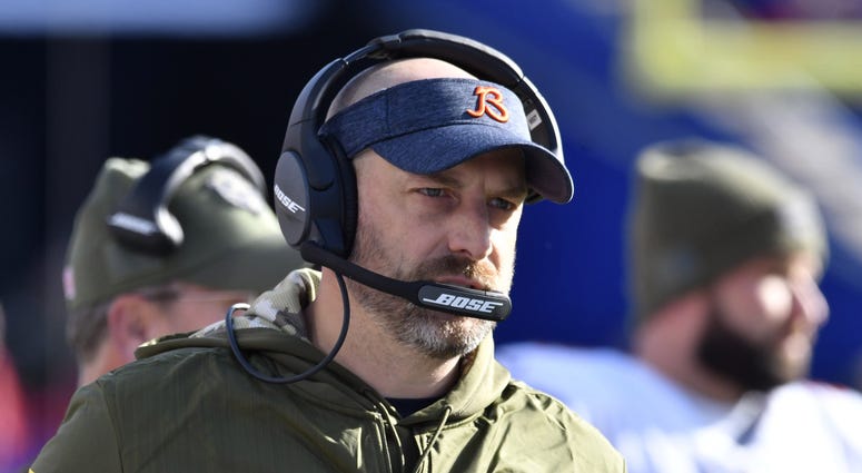 Chicago Bears head coach Matt Nagy on the sideline during the first quarter against the Buffalo Bills at New Era Field.