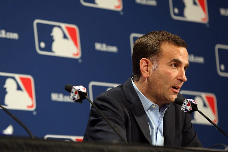 Chicago White Sox general manager Rick Hahn speaks with the media after the White Sox traded pitcher Chris Sale (not pictured) to the Boston Red Sox on day two of the 2016 Baseball Winter Meetings at Gaylord National Resort & Convention Center.