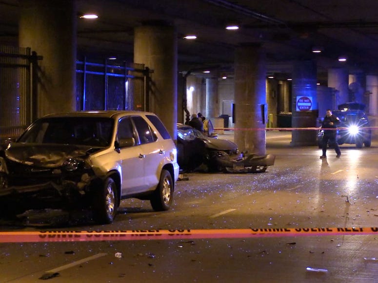Police investigate a serious crash about 4:30 a.m. Friday, January 11, 2019 in the 100 block of West Wacker Avenue in Chicago.