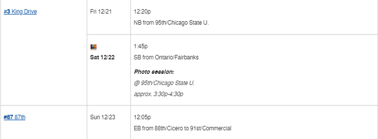 CTA Holiday Bus Schedule