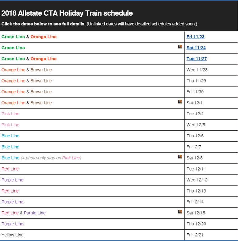 CTA Holiday Train Schedule