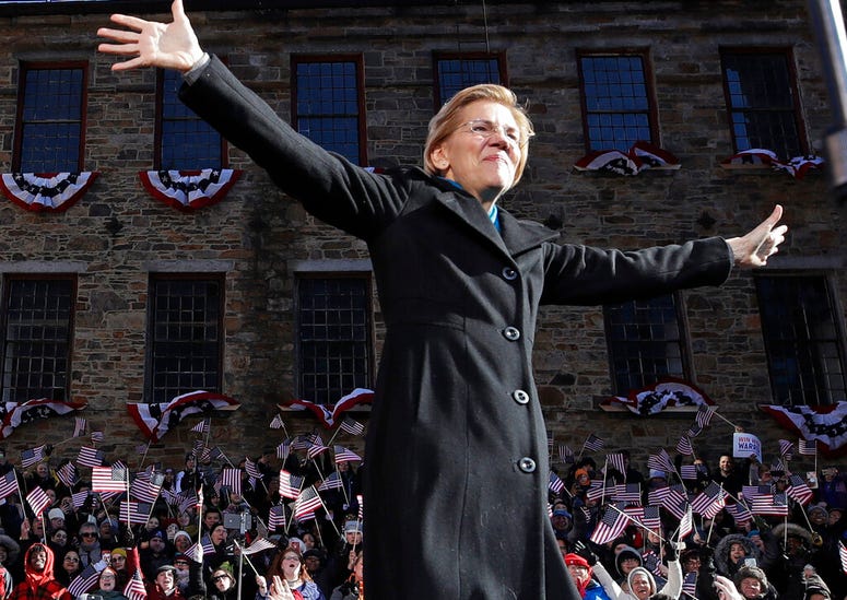 Sen. Elizabeth Warren, D-Mass., acknowledges cheers as she takes the stage during an event to formally launch her presidential campaign, Saturday, Feb. 9, 2019, in Lawrence, Mass. Sen. Elizabeth Warren, D-Mass., acknowledges cheers as she takes the stage during an event to formally launch her presidential campaign, Saturday, Feb. 9, 2019, in Lawrence, Mass.