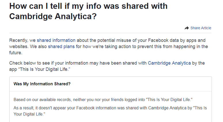 Facebook Help page to tell if your data has been taken