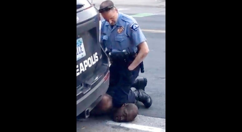 In this Monday, May 25, 2020, file frame from video provided by Darnella Frazier, a Minneapolis officer kneels on the neck of George Floyd, a handcuffed man who was pleading that he could not breathe, in Minneapolis. In this Monday, May 25, 2020, file frame from video provided by Darnella Frazier, a Minneapolis officer kneels on the neck of George Floyd, a handcuffed man who was pleading that he could not breathe, in Minneapolis.