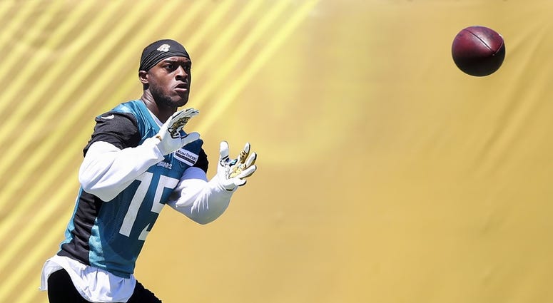 May 26, 2017; Jacksonville, FL, USA; Jacksonville Jaguars wide receiver Allen Robinson (15) works out during organized team activities at Everbank Field.