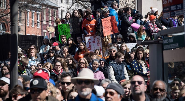 March 24, 2018; Washington, DC, USA; Protesters gather during the March for Our Lives. The march was organized following the Marjory Stoneman Douglas High School shootings in Parkland Florida last month, during which 17 people with killed. March For Our Lives Rally