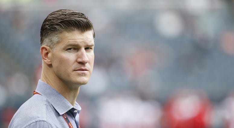 Chicago Bears general manager Ryan Pace looks on from the sidelines before the preseason game against the Kansas City Chiefs at Soldier Field.