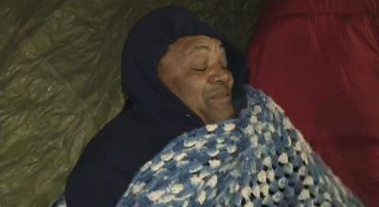 Community activist Andrew Holmes spent the night in a tent city under the Lake Shore Drive viaduct at Lawrence Avenue on Dec. 13, 2016, to protest the planned closing of a nearby homeless shelter.
