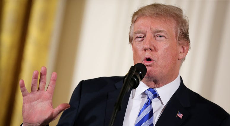 President Donald Trump speaks during the Public Safety Medal of Valor Awards Ceremony in the East Room of the White House on February 20, 2018 in Washington, DC.