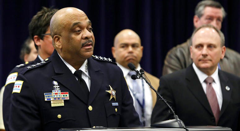 Chicago Police Supt. Eddie Johnson speaks during a press conference at CPD headquarters, Thursday, Feb. 21, 2019, in Chicago, after actor Jussie Smollett turned himself in on charges of disorderly conduct and filing a false police report.