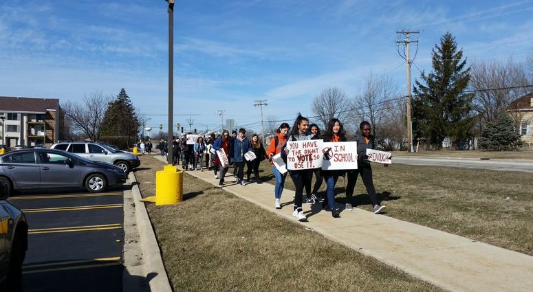 Glenbard North students walking off school grounds.