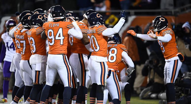 Eddie Jackson (39) leads the Bears in a celebration after returning an interception for a touchdown. Eddie Jackson (39) leads the Bears in a celebration after returning an interception for a touchdown.
