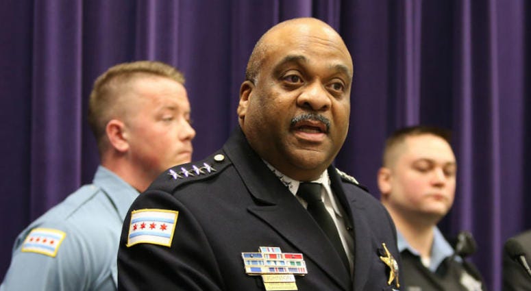 Chicago Police Superintendent Eddie Johnson speaks during a news conference