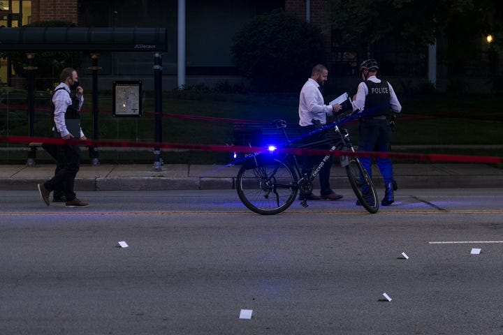 Chicago police investigate the scene of a shooting July 1, 2020, in the 7300 block of North Sheridan Road. Chicago police investigate the scene of a shooting July 1, 2020, in the 7300 block of North Sheridan Road.