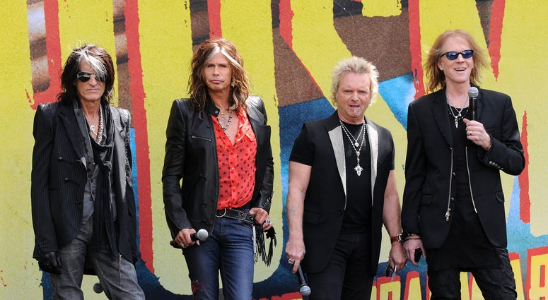 Aerosmith, Joe Perry, Steven Tyler, Joey Kramer, Tom Hamilton. Aerosmith "The Global Warming" Tour Press Conference held at The Grove.