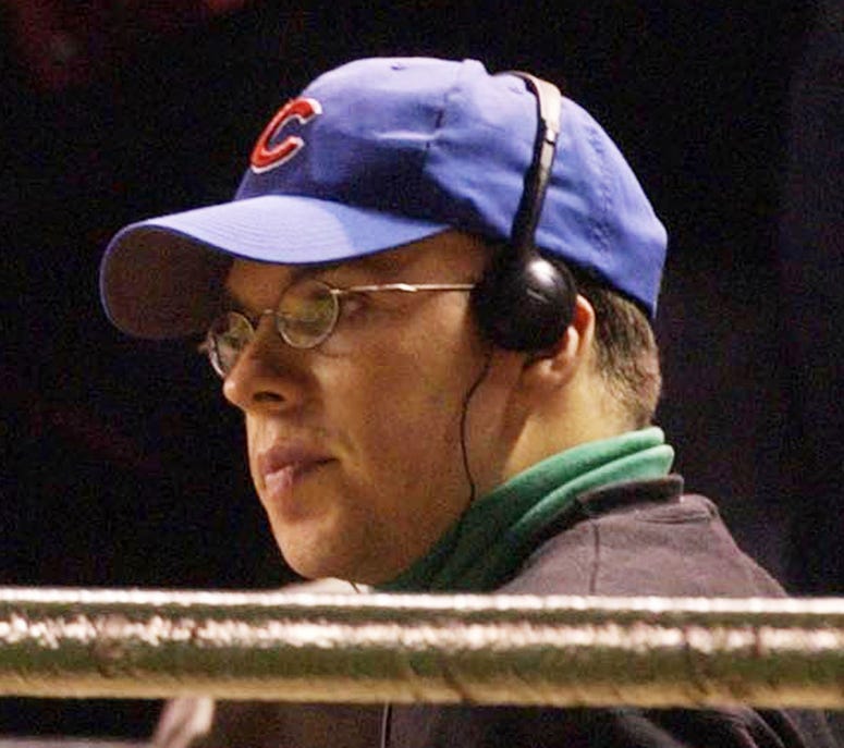 Cubs' fan Steve Bartman, who interfered with a Moises Alou catch in the eighth inning of game six of the NLCS, sits in the stands on Tuesday, October 14, 2003.