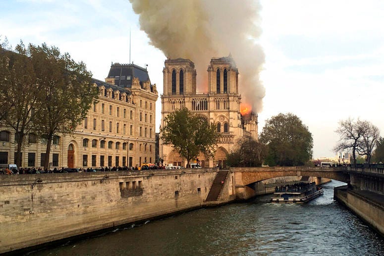 Notre Dame cathedral is burning in Paris, Monday, April 15, 2019. Notre Dame cathedral is burning in Paris, Monday, April 15, 2019.