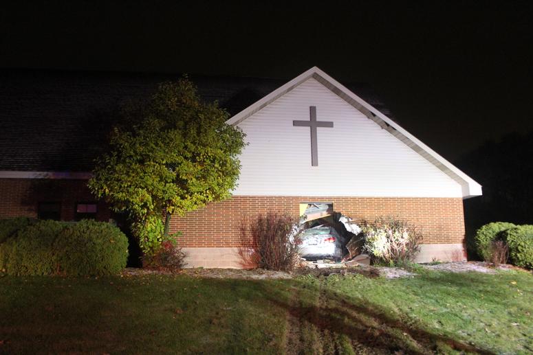 Upon arrival, police discovered a silver 2007 Lexus left the road, drove onto grass, and crashed through the wall of Living Waters Lutheran Church, causing significant damage to borth the building and vehicle. Upon arrival, police discovered a silver 2007 Lexus left the road, drove onto grass, and crashed through the wall of Living Waters Lutheran Church, causing significant damage to borth the building and vehicle.