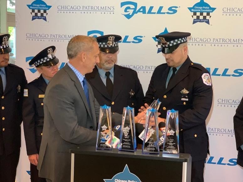 The Chicago Police Memorial Foundation honored five Chicago Police Officers that were shot at while serving a search warrant in March. The Chicago Police Memorial Foundation honored five Chicago Police Officers that were shot at while serving a search warrant in March.