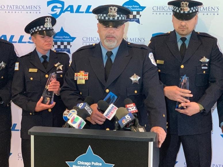 The Chicago Police Memorial Foundation honored five Chicago Police Officers that were shot at while serving a search warrant in March. The Chicago Police Memorial Foundation honored five Chicago Police Officers that were shot at while serving a search warrant in March.