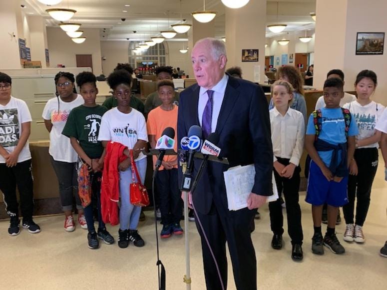 Governor Pat Quinn is helping middle schoolers at Ray Elementary in Chicago officially file an ordinance with the City Clerk. Governor Pat Quinn is helping middle schoolers at Ray Elementary in Chicago officially file an ordinance with the City Clerk.