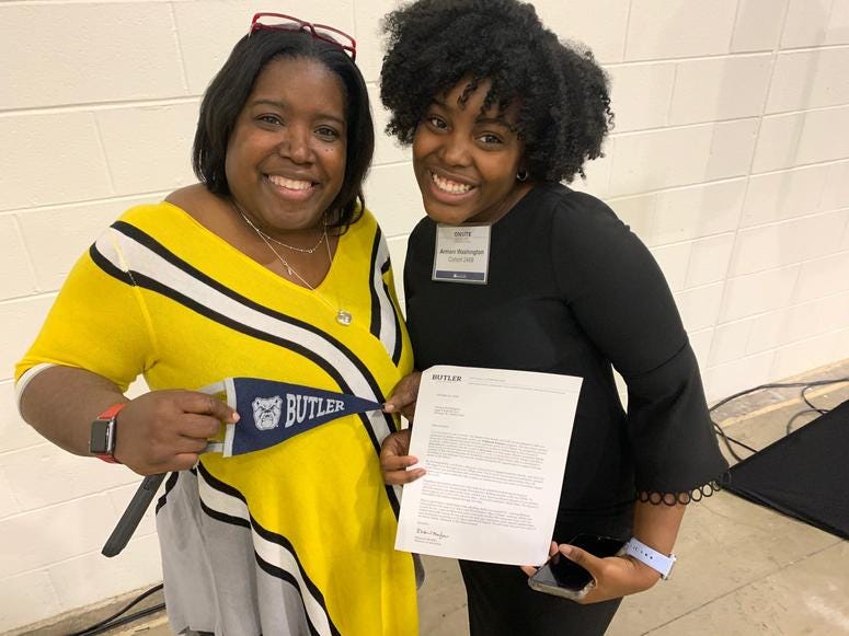 Armani Washington, 17, is a senior at Lane Tech High School. On Tuesday, she was accepted on the spot from Butler University. Armani Washington, 17, is a senior at Lane Tech High School. On Tuesday, she was accepted on the spot from Butler University.
