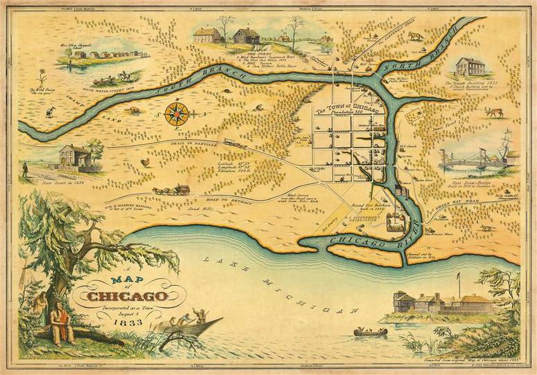 Map of Chicago in 1833 Map of Chicago in 1833
