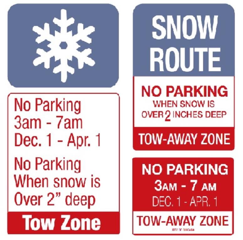 Examples of the City of Chicago overnight parking ban signs.