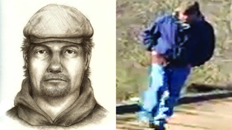 Composite sketch and cell phone image of the prime suspect in the murders of two teenage girls in Delphi, Indiana, in Feburary 2017.
