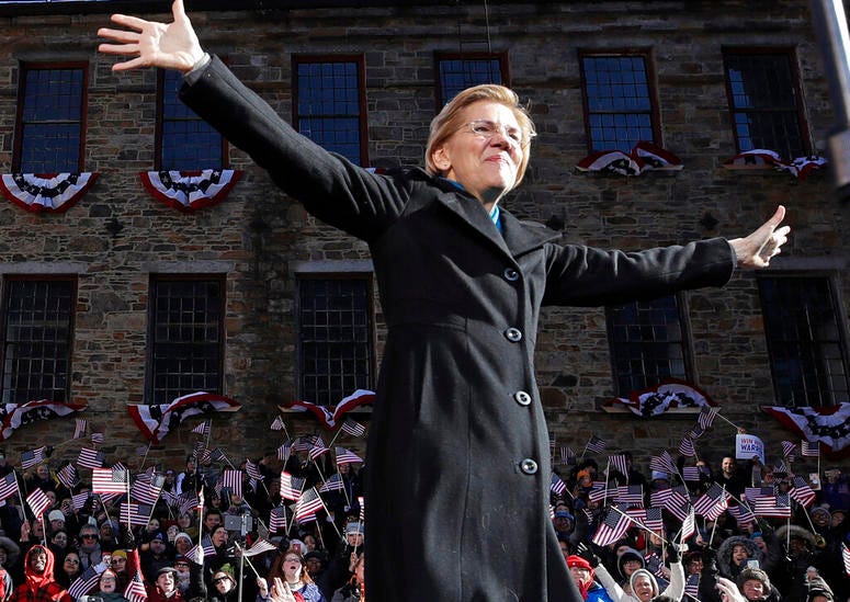 Sen. Elizabeth Warren, D-Mass., acknowledges cheers as she takes the stage during an event to formally launch her presidential campaign, Saturday, Feb. 9, 2019, in Lawrence, Mass. Sen. Elizabeth Warren, D-Mass., acknowledges cheers as she takes the stage during an event to formally launch her presidential campaign, Saturday, Feb. 9, 2019, in Lawrence, Mass.