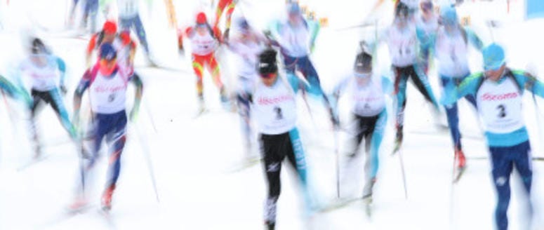 SAPPORO, Feb. 26, 2017 — Competitors compete during the biathlon men’s 15km mass start at the Asian Winter Games in Sapporo, Japan, Feb. 26, 2017.