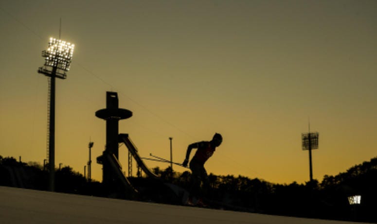 A competitor in the Biathlon on a training run during a preview day at the Alpensia Sports Park, ahead of the PyeongChang 2018 Winter Olympic Games in South Korea.