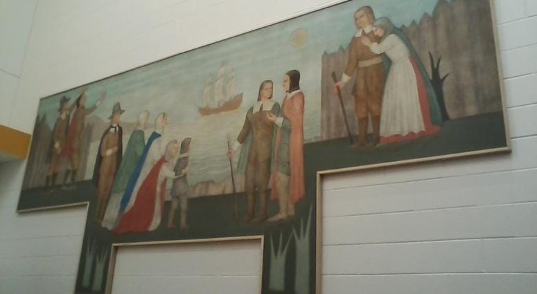 Depression era mural repaired and restored at Freeman Elementary School Depression era mural repaired and restored at Freeman Elementary School