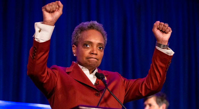 Lori Lightfoot celebrates at her election night rally at the Hilton Chicago after defeating Toni Preckwinkle in the Chicago mayoral election, Tuesday, April 2, 2019. Lori Lightfoot celebrates at her election night rally at the Hilton Chicago after defeating Toni Preckwinkle in the Chicago mayoral election, Tuesday, April 2, 2019.