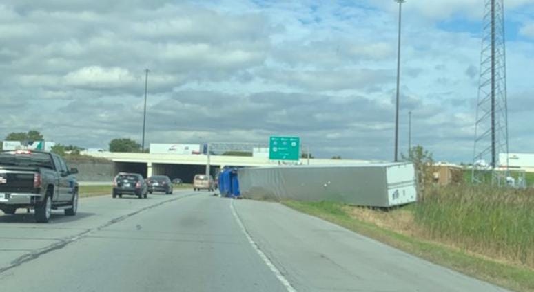 A semitrailer overturned in Hammond, Indiana on Oct. 17, 2019. A semitrailer overturned in Hammond, Indiana on Oct. 17, 2019.