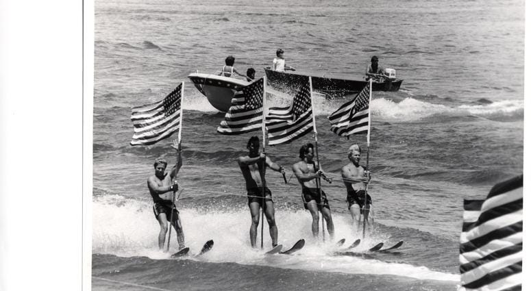 Skiers with U.S. Flags