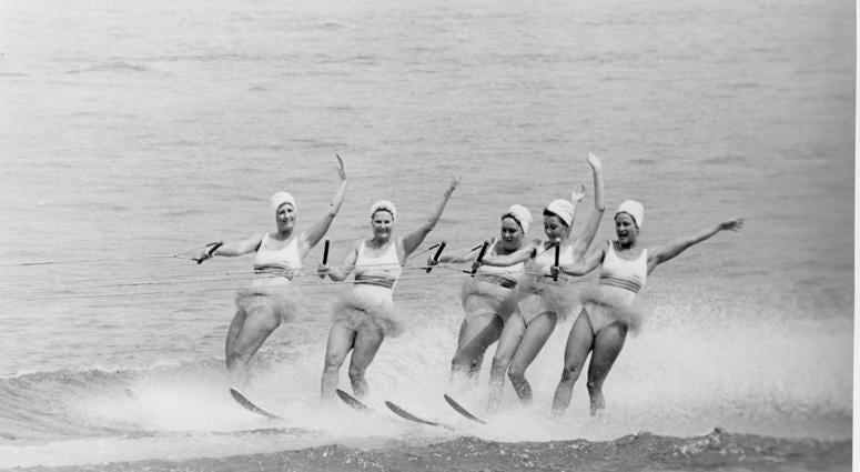 Skiers with TuTus