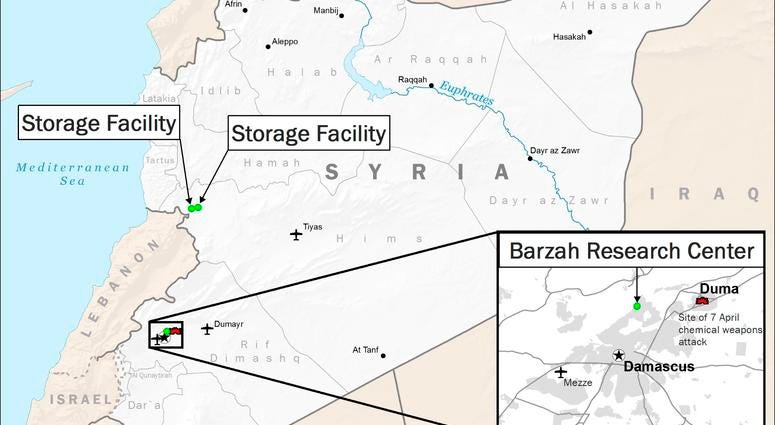 map of targeted Syria strikes This image released by the Department of Defense, shows a map displaying areas targeted in U.S.-led airstrikes in Syria.