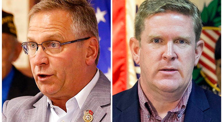 This combination of photos shows the candidates for Illinois' 12th District seat in the November 2018 election from left. incumbent GOP Rep. Mike Post, of Murphysboro, and Democrat Brendan Kelly, of Swansea. (Belleville News-Democrat via AP) This combination of photos shows the candidates for Illinois' 12th District seat in the November 2018 election from left. incumbent GOP Rep. Mike Post, of Murphysboro, and Democrat Brendan Kelly, of Swansea. (Belleville News-Democrat via AP)