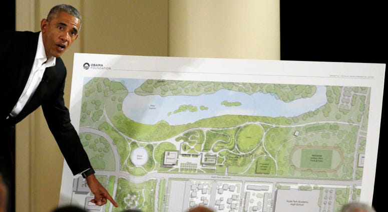 In this May 3, 2017 file photo, former President Barack Obama speaks at a community event on the Presidential Center at the South Shore Cultural Center in Chicago. In this May 3, 2017 file photo, former President Barack Obama speaks at a community event on the Presidential Center at the South Shore Cultural Center in Chicago.