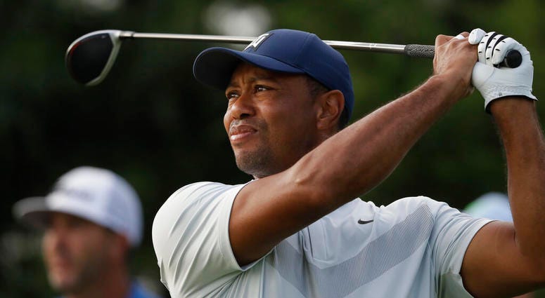 Tiger Woods tees off in the Northern Trust golf tournament at Liberty National Golf Course, Thursday, Aug. 8, 2019 in Jersey City, N.J. Tiger Woods tees off in the Northern Trust golf tournament at Liberty National Golf Course, Thursday, Aug. 8, 2019 in Jersey City, N.J.