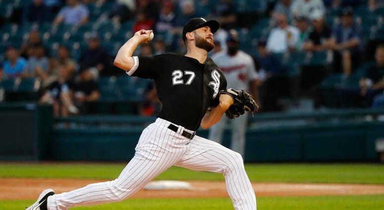 Chicago White Sox starting pitcher Lucas Giolito delivers during the first inning of the team's baseball game against the Minnesota Twins on Tuesday, Aug. 27, 2019, in Chicago. Chicago White Sox starting pitcher Lucas Giolito delivers during the first inning of the team's baseball game against the Minnesota Twins on Tuesday, Aug. 27, 2019, in Chicago.