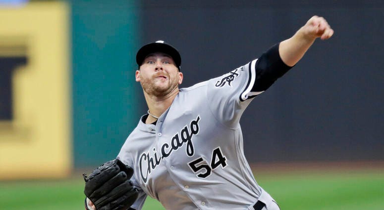 Chicago White Sox starting pitcher Ross Detwiler delivers in the first inning in a baseball game against the Cleveland Indians, Monday, Sept. 2, 2019, in Cleveland. Chicago White Sox starting pitcher Ross Detwiler delivers in the first inning in a baseball game against the Cleveland Indians, Monday, Sept. 2, 2019, in Cleveland.