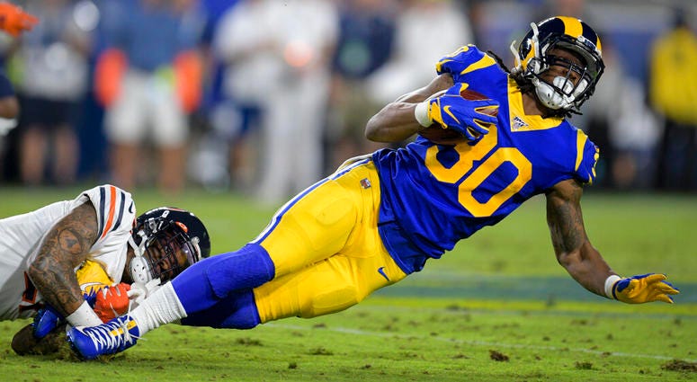 Los Angeles Rams running back Todd Gurley is tackled by Chicago Bears strong safety Ha Ha Clinton-Dix during the first half of an NFL football game Sunday, Nov. 17, 2019, in Los Angeles. Los Angeles Rams running back Todd Gurley is tackled by Chicago Bears strong safety Ha Ha Clinton-Dix during the first half of an NFL football game Sunday, Nov. 17, 2019, in Los Angeles.