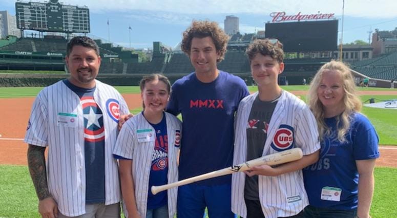 A Park Ridge cancer survivor and young baseball star spent the morning at Wrigley Field hanging out with his favorite player. A Park Ridge cancer survivor and young baseball star spent the morning at Wrigley Field hanging out with his favorite player.