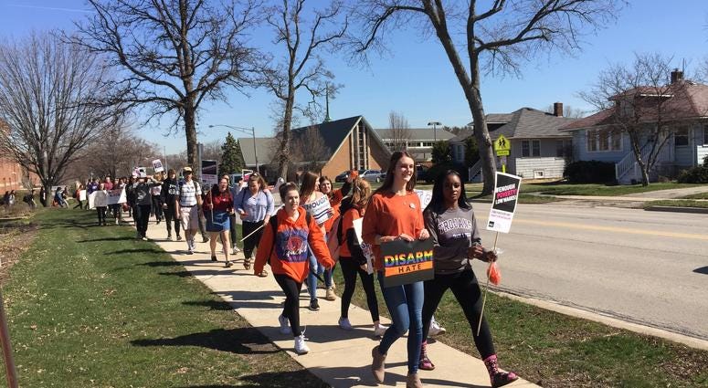 In the western suburbs, about 75 students left classes at Downers Grove North High School for a mile-long march and anti-gun violence rally in a local park.