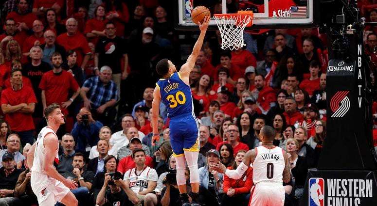 Warriors guard Stephen Curry playing the Portland Trailblazers in the 2019 playoffs