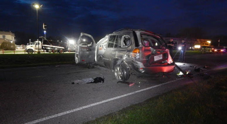 A woman and her 4-year-old son were ejected from an SUV when a tire blew out and caused it to roll over April 17 in Portage, Indiana. A woman and her 4-year-old son were ejected from an SUV when a tire blew out and caused it to roll over April 17 in Portage, Indiana.