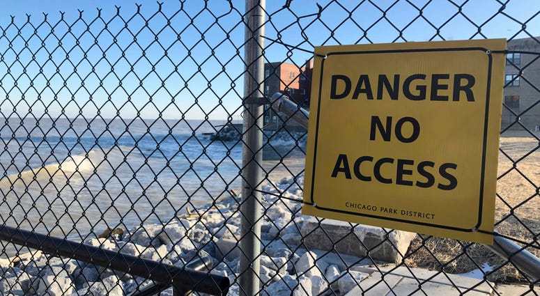 Warning Sign Along Lakefront